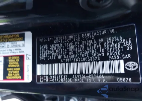 2012 Toyota Camry Se z USA, uszkodzony, nr VIN 4T1BF1FK2CU053376